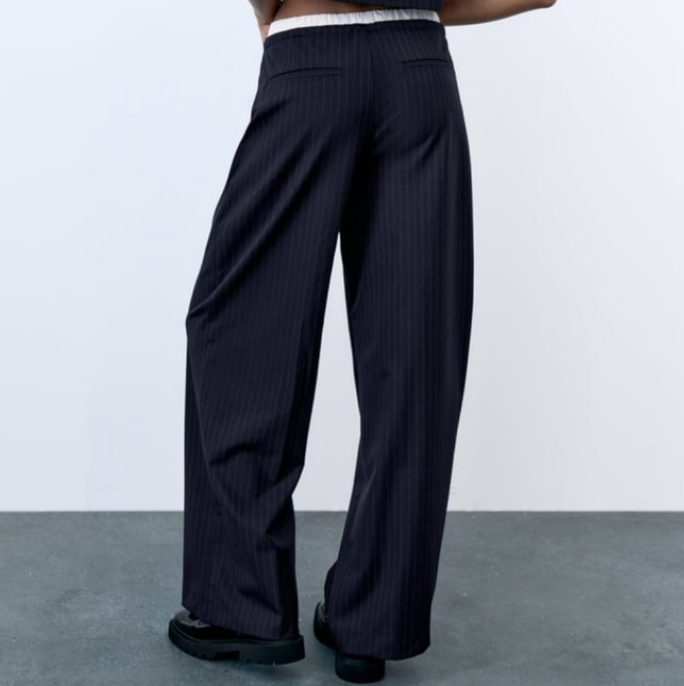 NWT Zara Navy Pinstripe Straight-Leg Pants - Picture 5 of 13